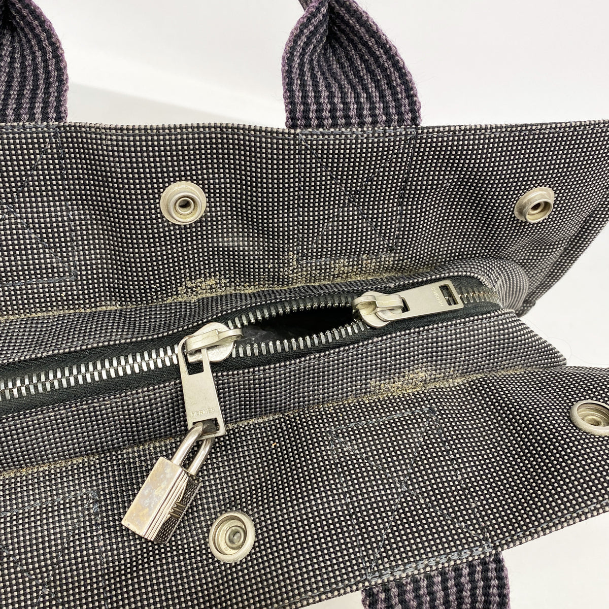 【6ke5799】エルメス トートバッグ エールラインPM ナイロン グレー シルバー金具【中古】レディース