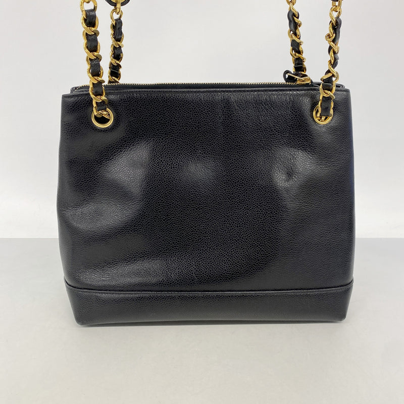【6ke5856】シャネル ショルダーバッグ チェーンショルダー キャビアスキン ブラック ゴールド金具【中古】レディース