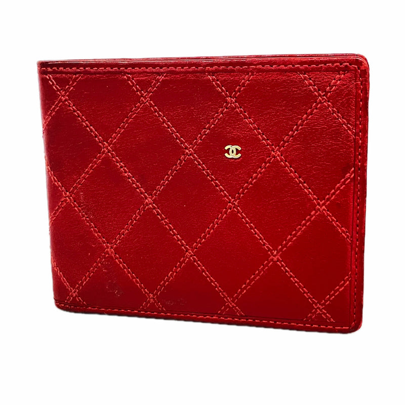 【6ke5865】シャネル 札入れ ビコローレ ラムスキン レッド ゴールド金具【中古】レディース