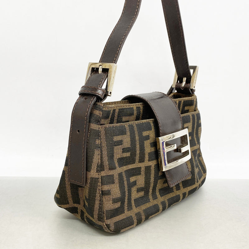【6ke5964】フェンディ ハンドバッグ ズッカ ナイロンキャンバス ブラウン シルバー金具【中古】レディース