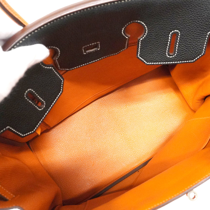 【6ke5968-e】エルメス ハンドバッグ バーキン35 トリヨンクレマンス オレンジ ブラック シルバー金具 □N刻印 SPO【中古】レディース
