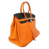 【6ke5968-e】エルメス ハンドバッグ バーキン35 トリヨンクレマンス オレンジ ブラック シルバー金具 □N刻印 SPO【中古】レディース