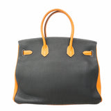 【6ke5968-e】エルメス ハンドバッグ バーキン35 トリヨンクレマンス オレンジ ブラック シルバー金具 □N刻印 SPO【中古】レディース