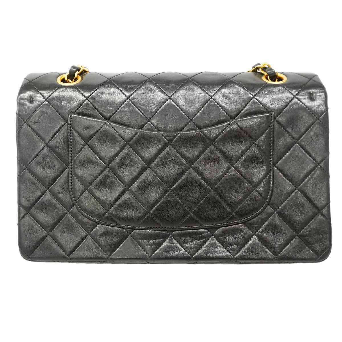 【6ke5983】シャネル ショルダーバッグ マトラッセ Wフラップ Wチェーン ラムスキン ブラック ゴールド金具【中古】レディース