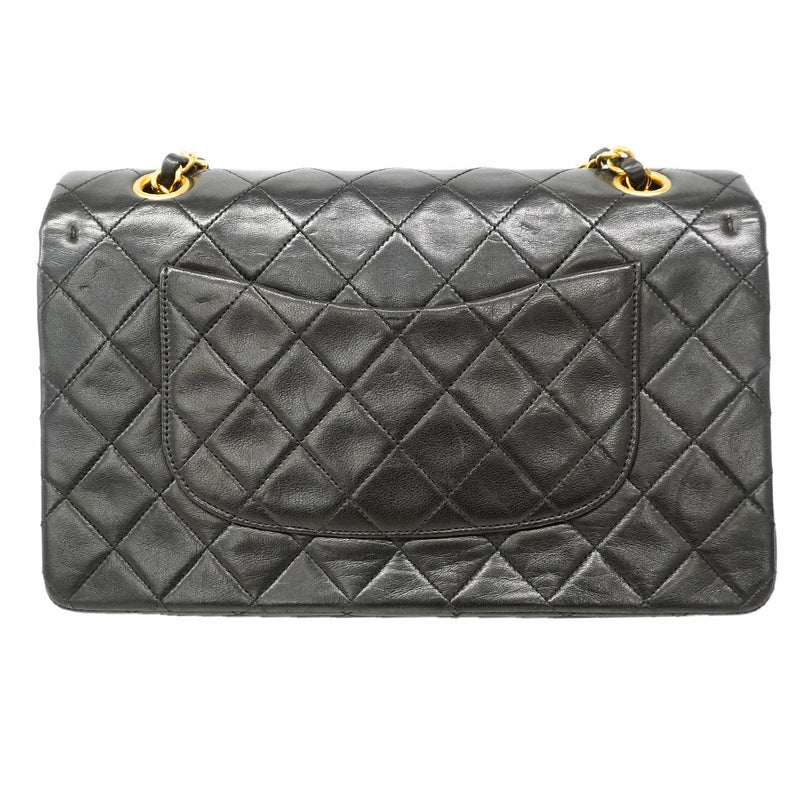 【6ke5983】シャネル ショルダーバッグ マトラッセ Wフラップ Wチェーン ラムスキン ブラック ゴールド金具【中古】レディース