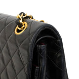 【6ke5995】シャネル ショルダーバッグ マトラッセ Wフラップ Wチェーン ラムスキン ブラック ゴールド金具【中古】レディース