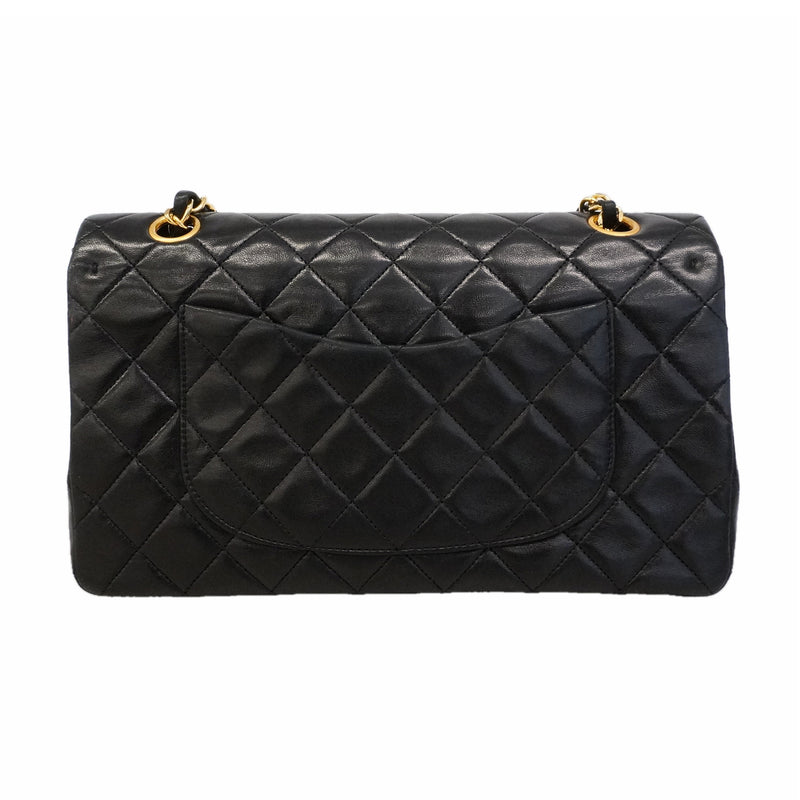 【6ke5995】シャネル ショルダーバッグ マトラッセ Wフラップ Wチェーン ラムスキン ブラック ゴールド金具【中古】レディース
