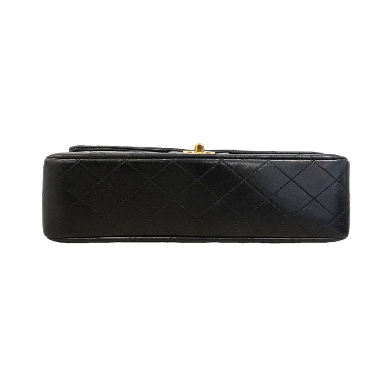【6ke5995】シャネル ショルダーバッグ マトラッセ Wフラップ Wチェーン ラムスキン ブラック ゴールド金具【中古】レディース
