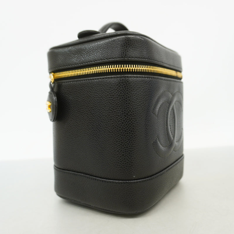 【6ke5996】シャネル バニティバッグ キャビアスキン ブラック ゴールド金具【中古】レディース