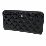 【6ke6147】シャネル 長財布 マトラッセ パテントレザー ブラック シルバー金具【中古】レディース