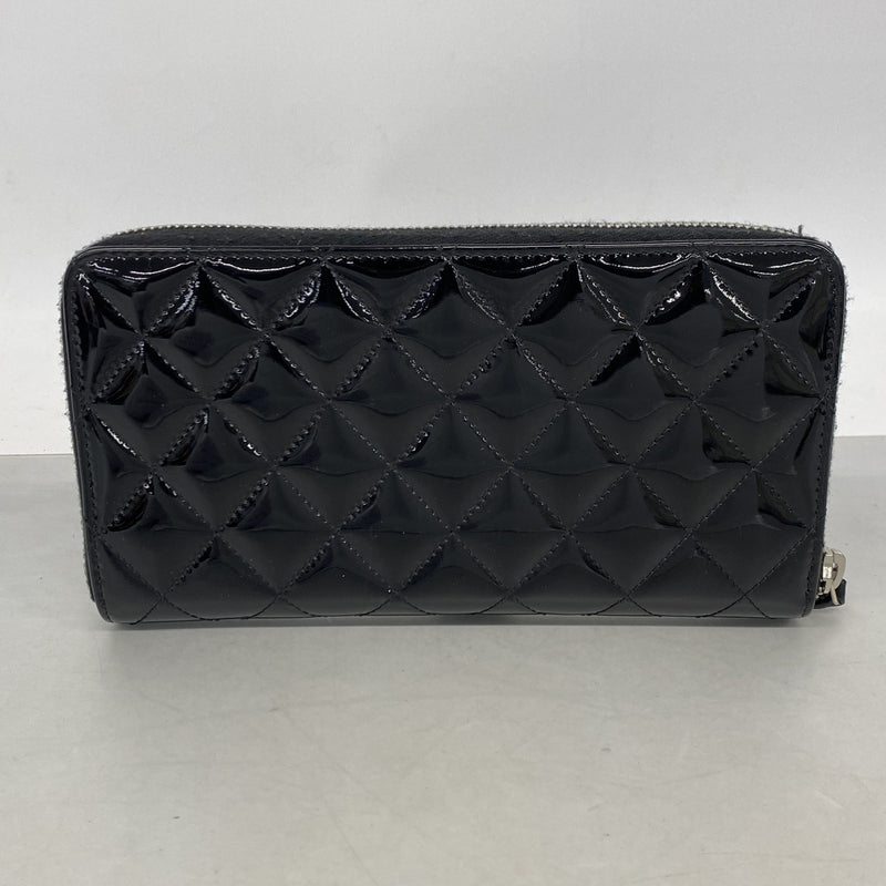 【6ke6147】シャネル 長財布 マトラッセ パテントレザー ブラック シルバー金具【中古】レディース