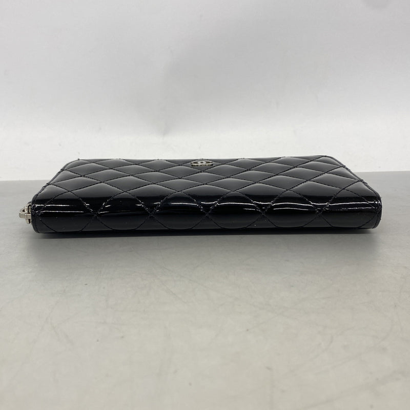 【6ke6147】シャネル 長財布 マトラッセ パテントレザー ブラック シルバー金具【中古】レディース
