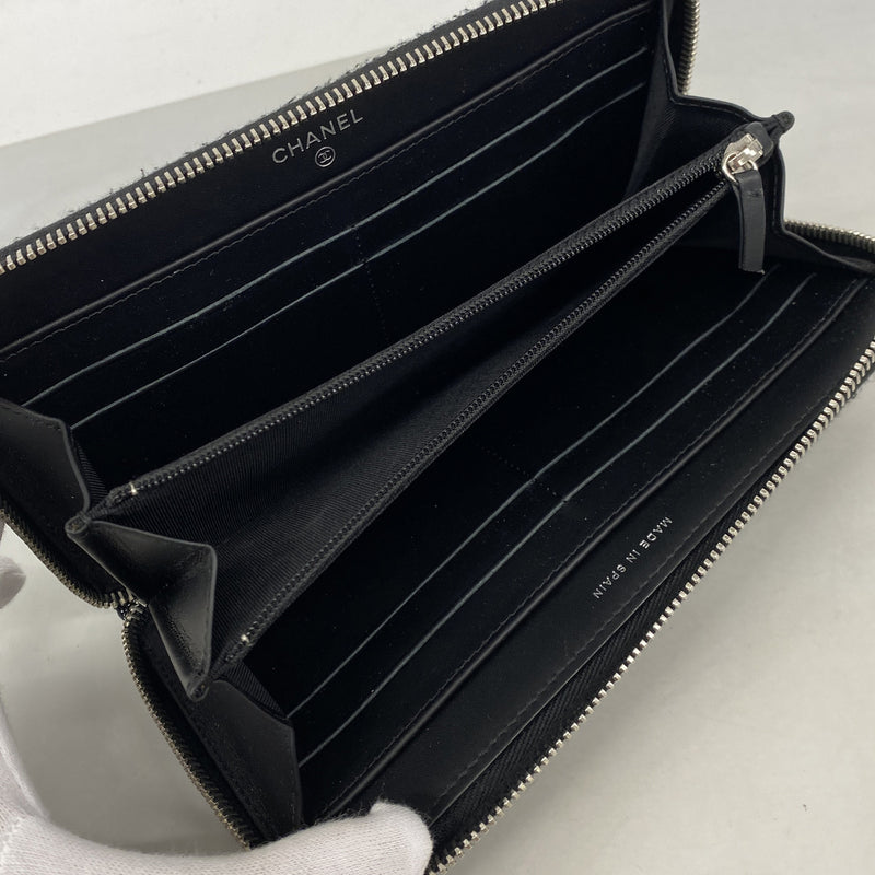【6ke6147】シャネル 長財布 マトラッセ パテントレザー ブラック シルバー金具【中古】レディース