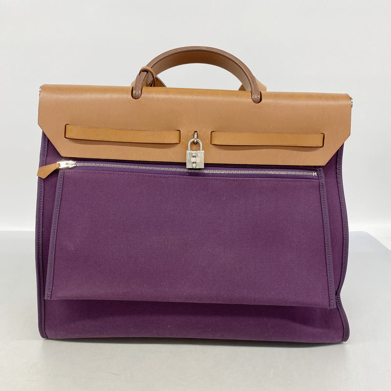 【6ke6276】エルメス ハンドバッグ エールバッグジップMM トワルオフィシエ パープル シルバー金具 □O刻印 2wayバッグ【中古】レディース