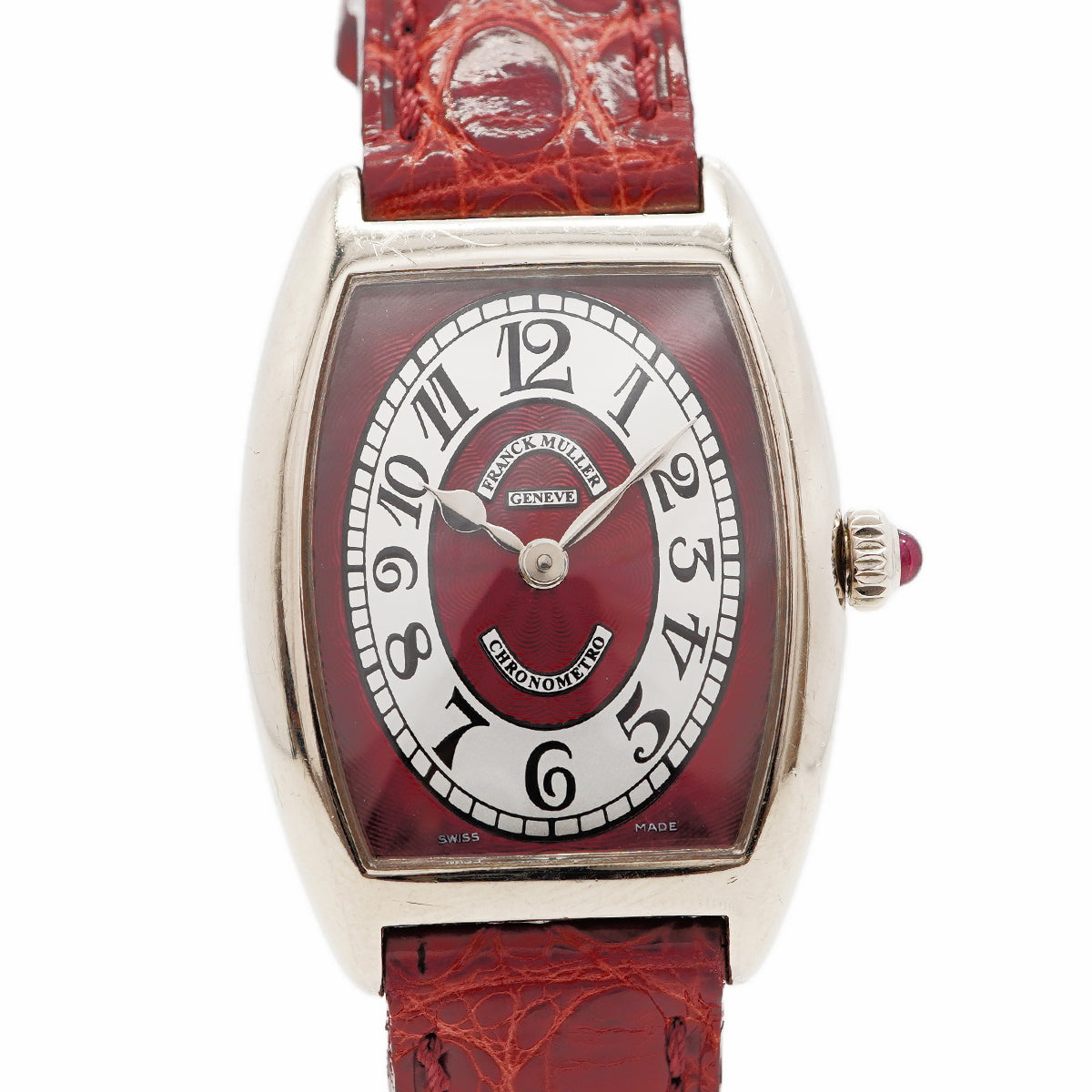 【6wee0386】フランクミュラー トノ―カーベックス クロノメトロ K18WG 1752QZCHRONOMETRO 赤文字盤【中古】腕時計 レディース