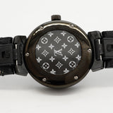 【6wfd0354】ルイヴィトン タンブールオールブラック PM ダイヤ QA047 黒文字盤【中古】腕時計 レディース