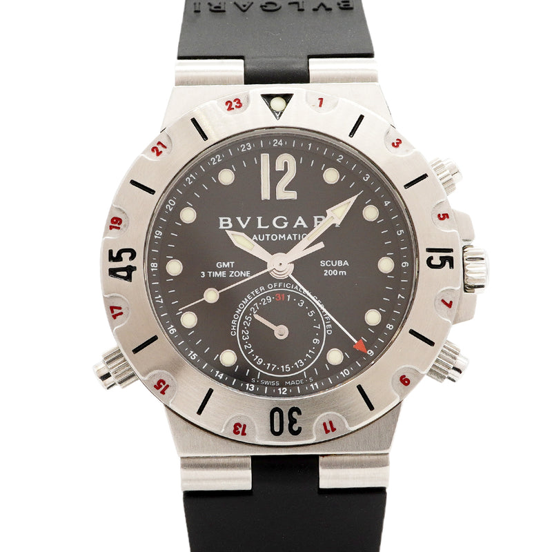 【6wgc0172】ブルガリ ディアゴノ スクーバ GMT SD38SGMT 黒文字盤【中古】腕時計 メンズ