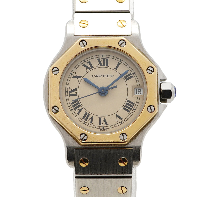 【6wgd0287】カルティエ サントス オクタゴン SM W2001683 アイボリー文字盤【中古】腕時計 レディース