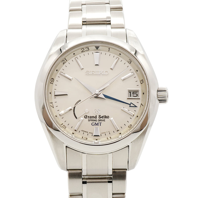 【6whe0394】セイコー グランドセイコー GMT スプリングドライブ SBGE005/9R66-0AC0 シルバー文字盤【中古】腕時計 メンズ