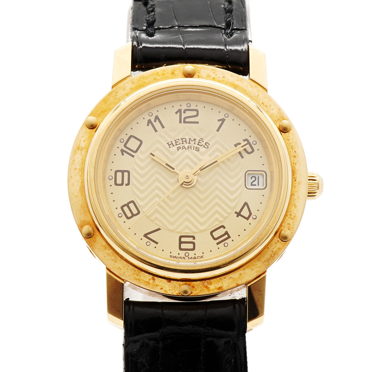 【6wia0014】エルメス クリッパー CL4.285 ゴールド文字盤【中古】腕時計 レディース