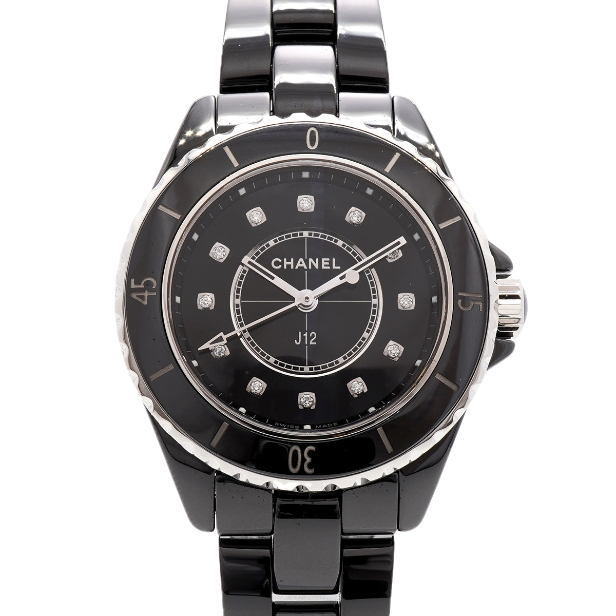 【6wib0100】シャネル J12 12Pダイヤ H5701 黒文字盤【中古】腕時計 レディース