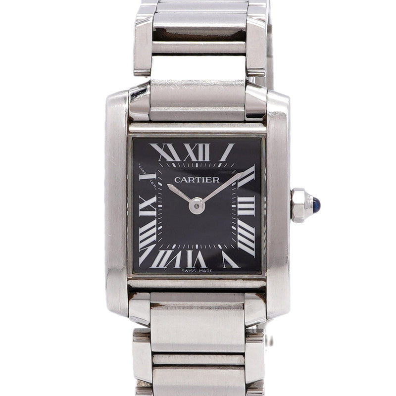 【6wib0115】カルティエ タンクフランセーズ SM W51026Q3 黒文字盤【中古】腕時計 レディース