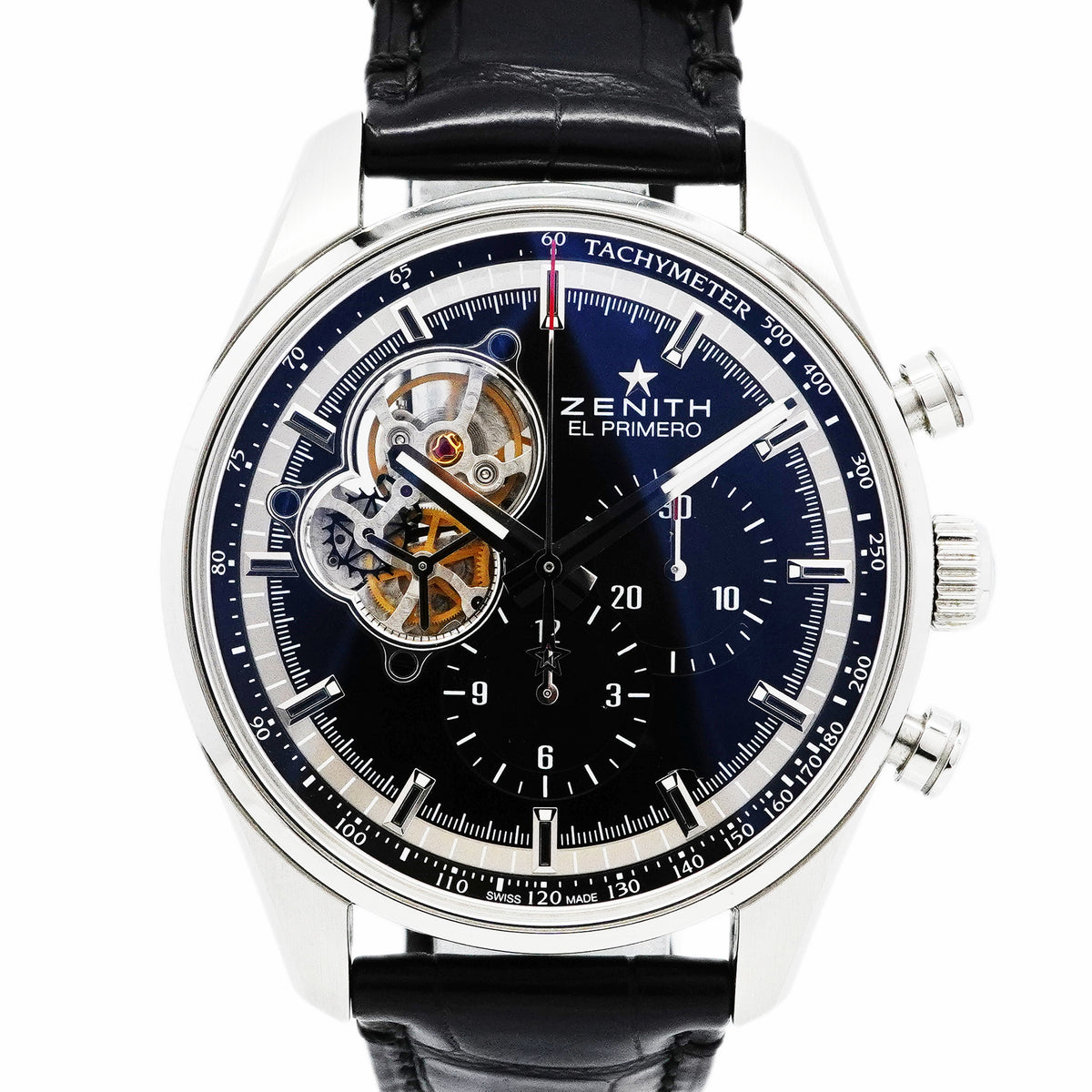 【6wid0247】ゼニス エルプリメロ オープン 03.2040.4061 ブラック/スケルトン文字盤【中古】腕時計 メンズ
