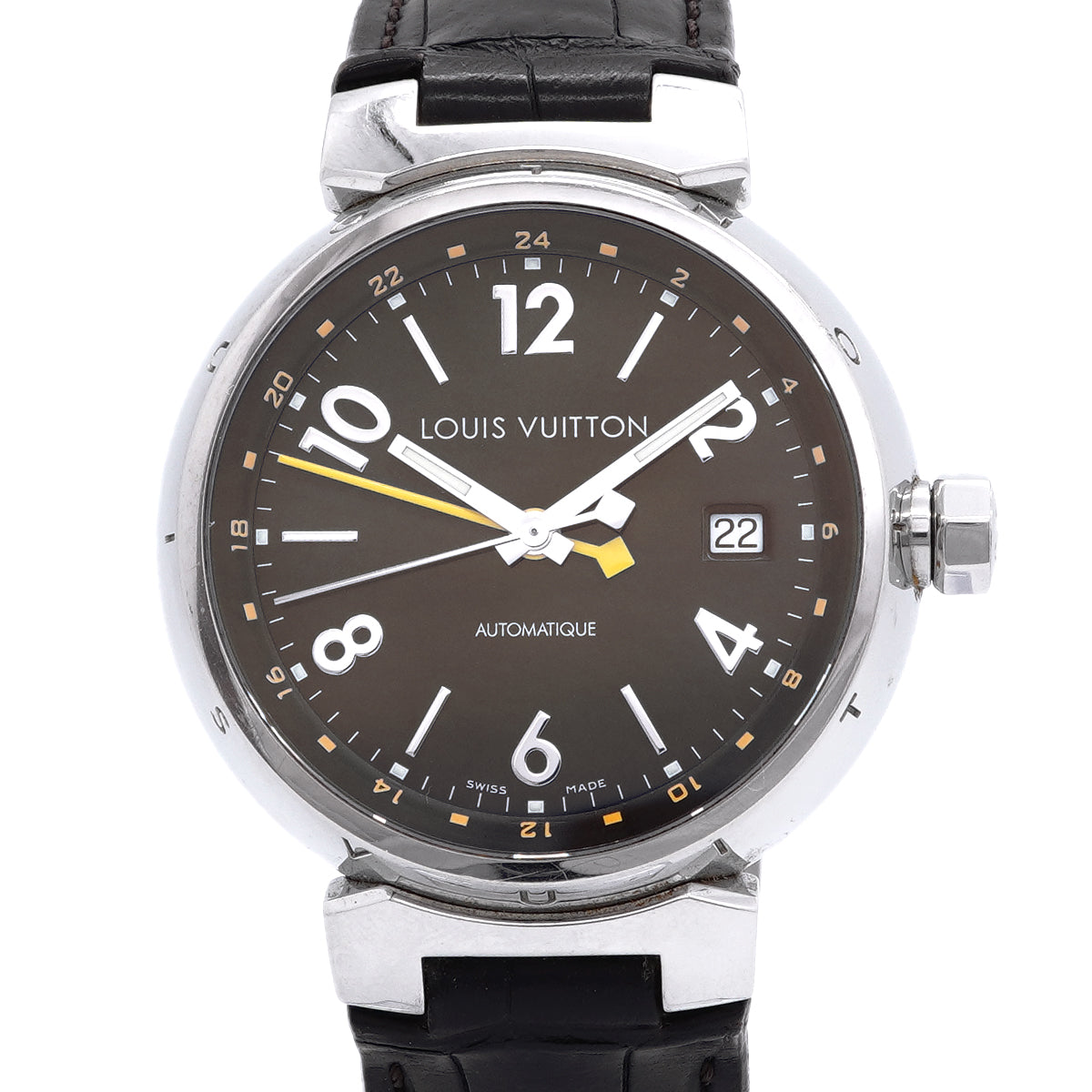 【6wka0064】ルイヴィトン タンブール GMT Q1131 ブラウン文字盤【中古】腕時計 メンズ