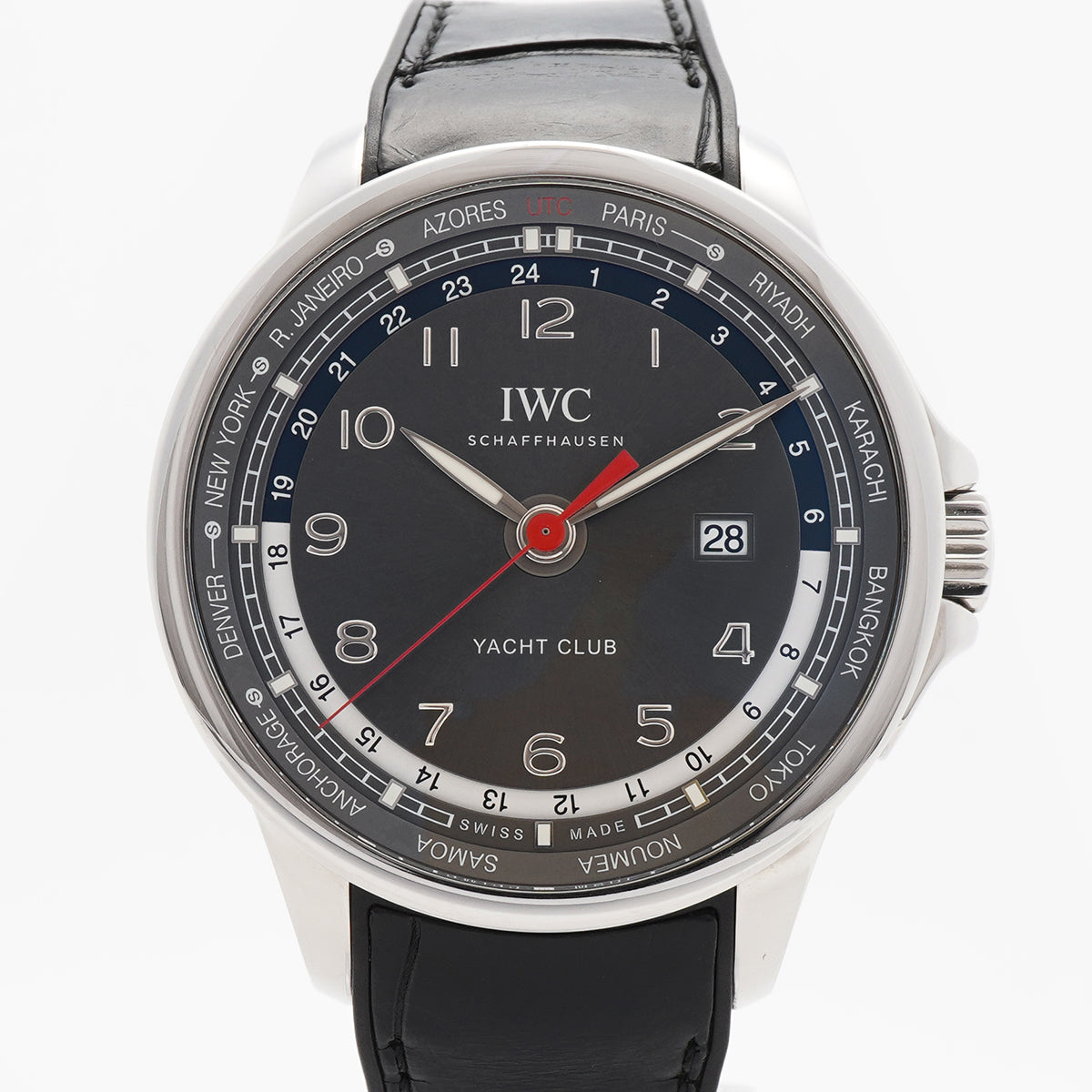 【6wkb0099】IWC アイダブリューシー シャフハウゼン ポルトギーゼ ヨットクラブ ワールドタイマー IW326602 グレー文字盤【中古】腕時計 メンズ