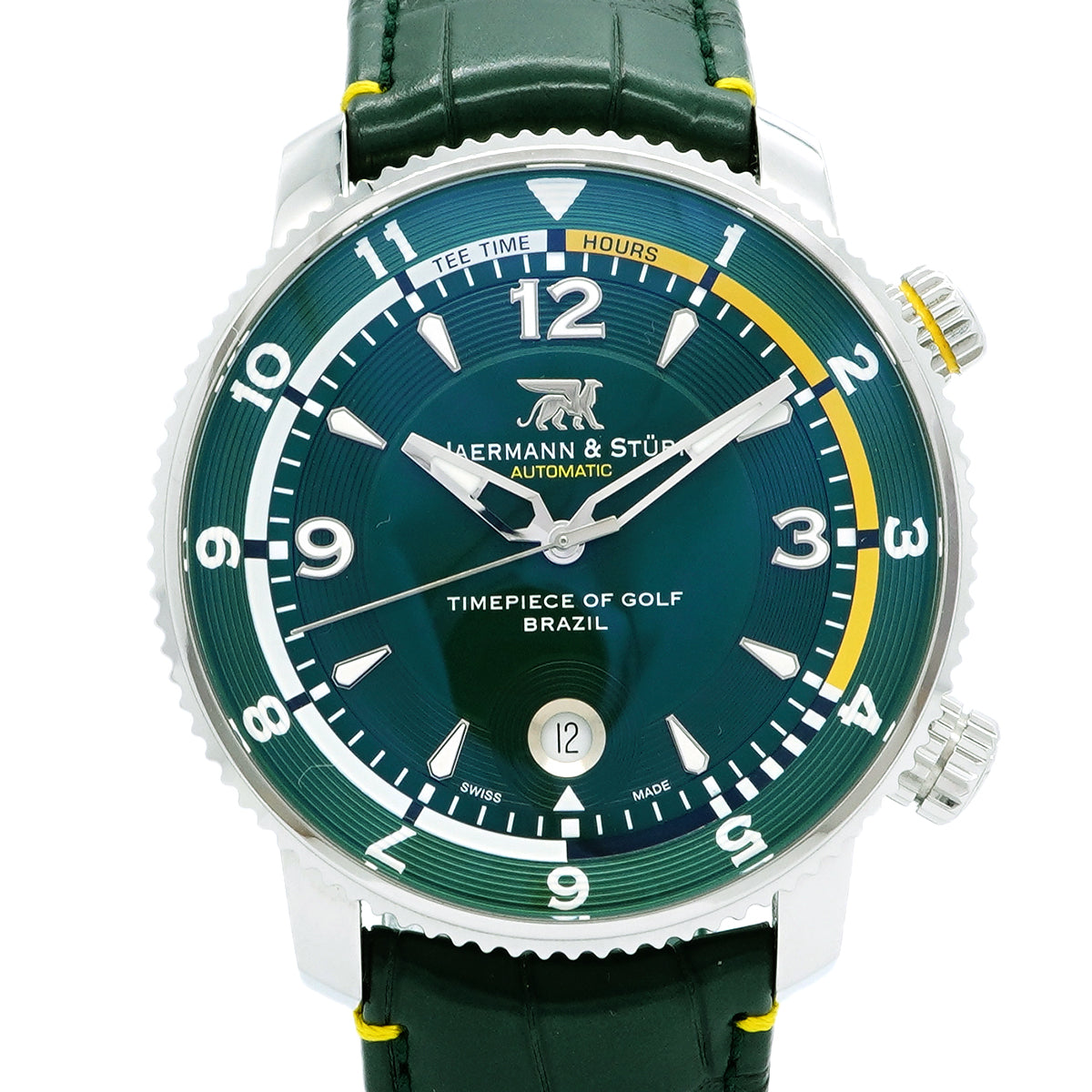 【6wkc0190】ヤーマン＆ストゥービ ロイヤルオープン コースタイマー GMT RCB1 グリーン文字盤【中古】腕時計 メンズ