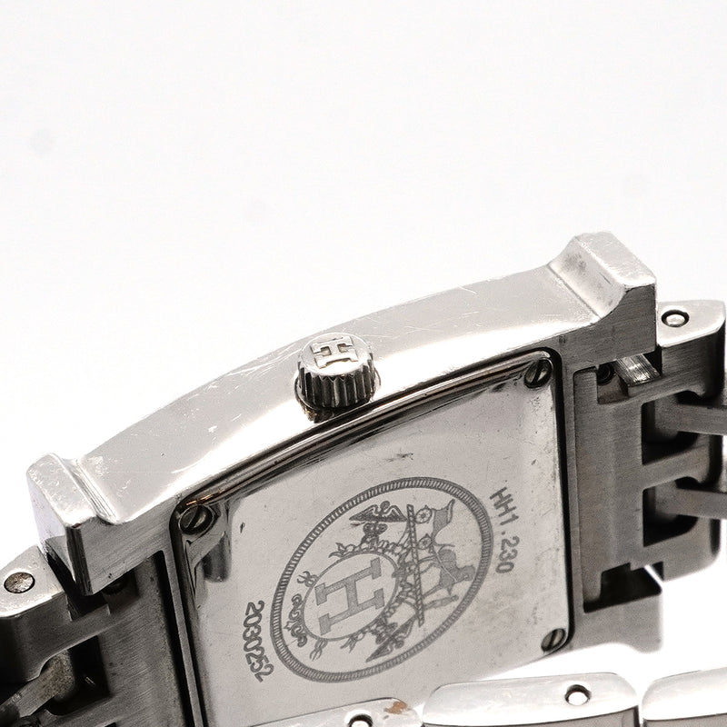 【6wkc0218】エルメス Hウォッチ ダイヤベゼル HH1.230 シルバー文字盤【中古】腕時計 レディース