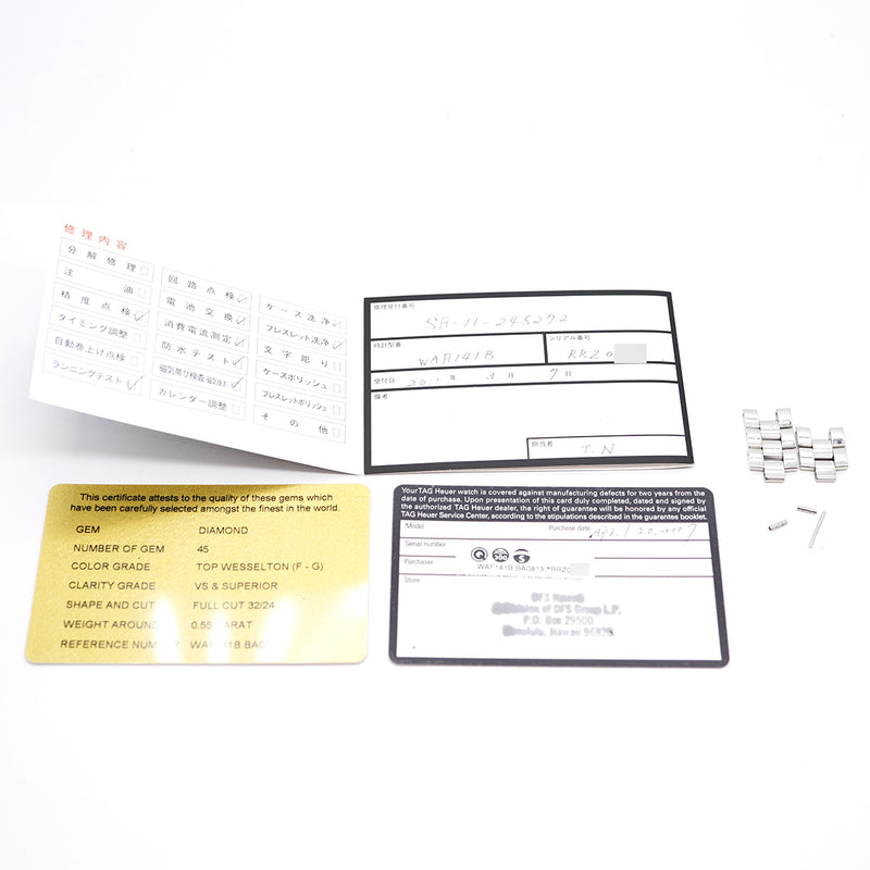 【6wkd0284】タグホイヤー アクアレーサー ダイヤベゼル 10Pダイヤ WAF141B ピンク文字盤【中古】腕時計 レディース
