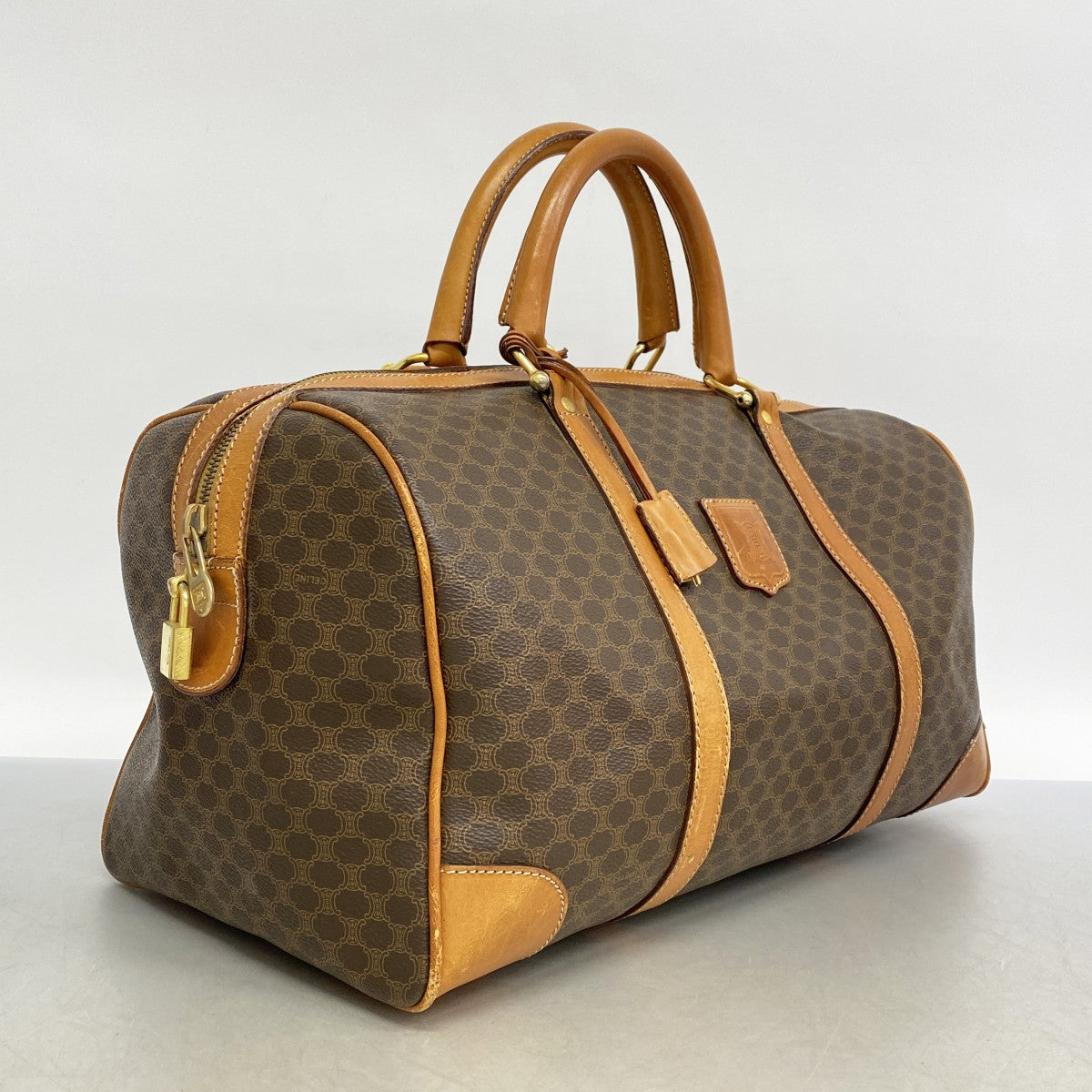【大容量/美品】セリーヌ　ボストンバッグ　マカダム　レザー　ゴールド金具　南京錠 大容量/美品】セリーヌ ボストンバッグ マカダム レザー