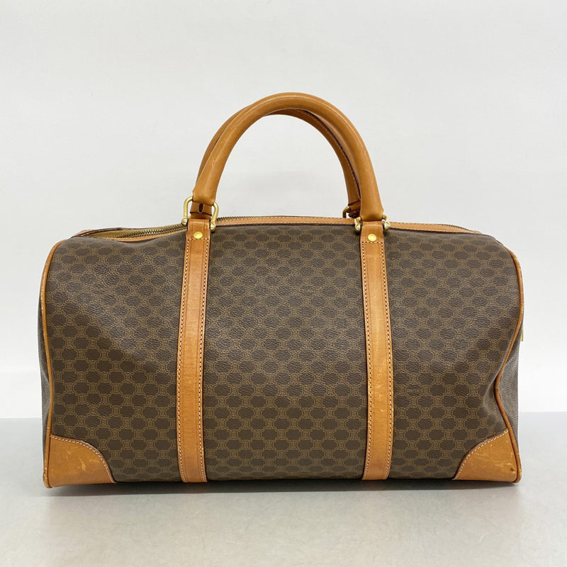 【CELINE】ボストンバッグ　マカダム柄　ゴールド金具　PVC ブラウン セリーヌ CELINE マカダム ボストンバッグ PVC レザー ゴールド