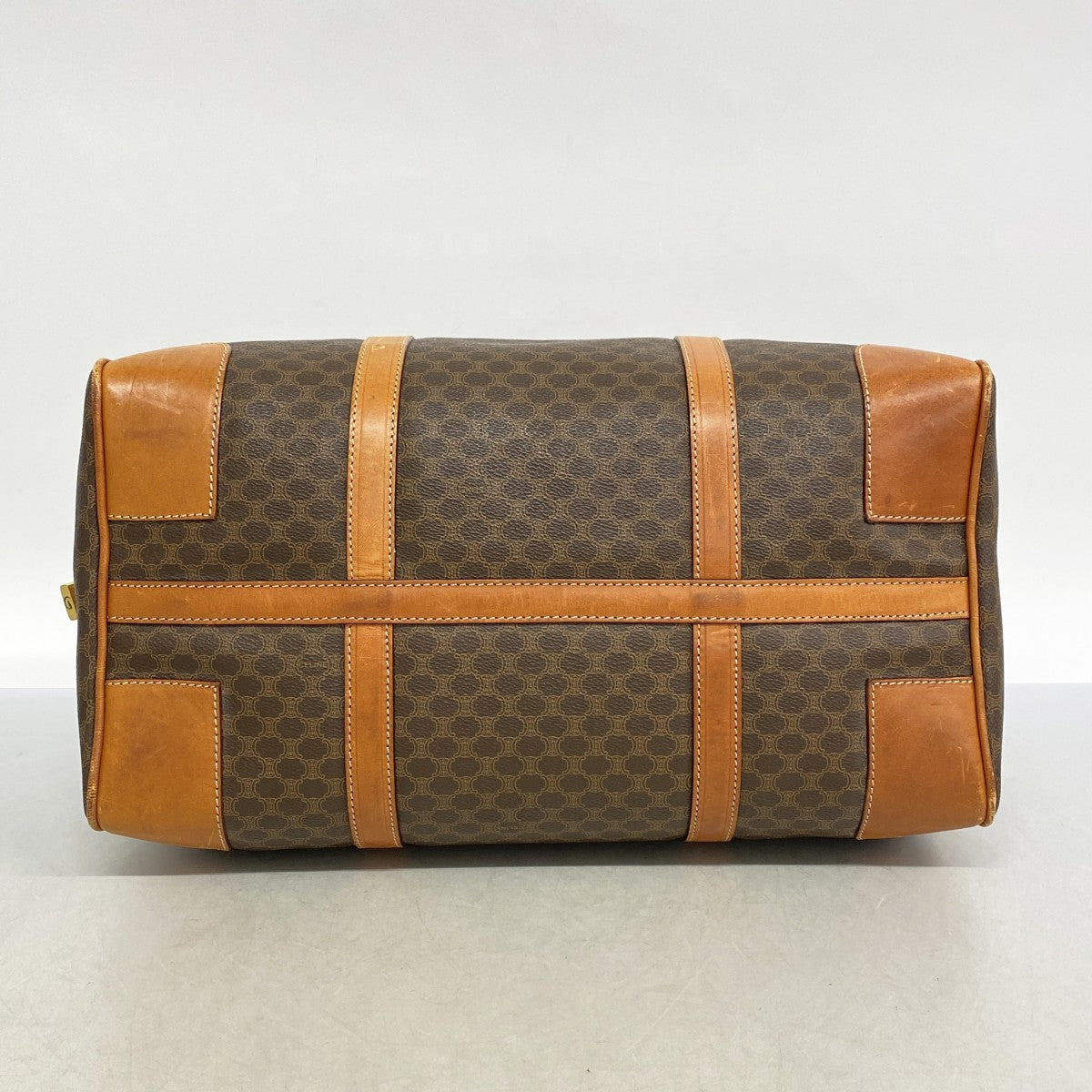【CELINE】ボストンバッグ　マカダム柄　ゴールド金具　ブラウン　PVC セリーヌ CELINE マカダム ボストンバッグ PVC レザー ゴールド